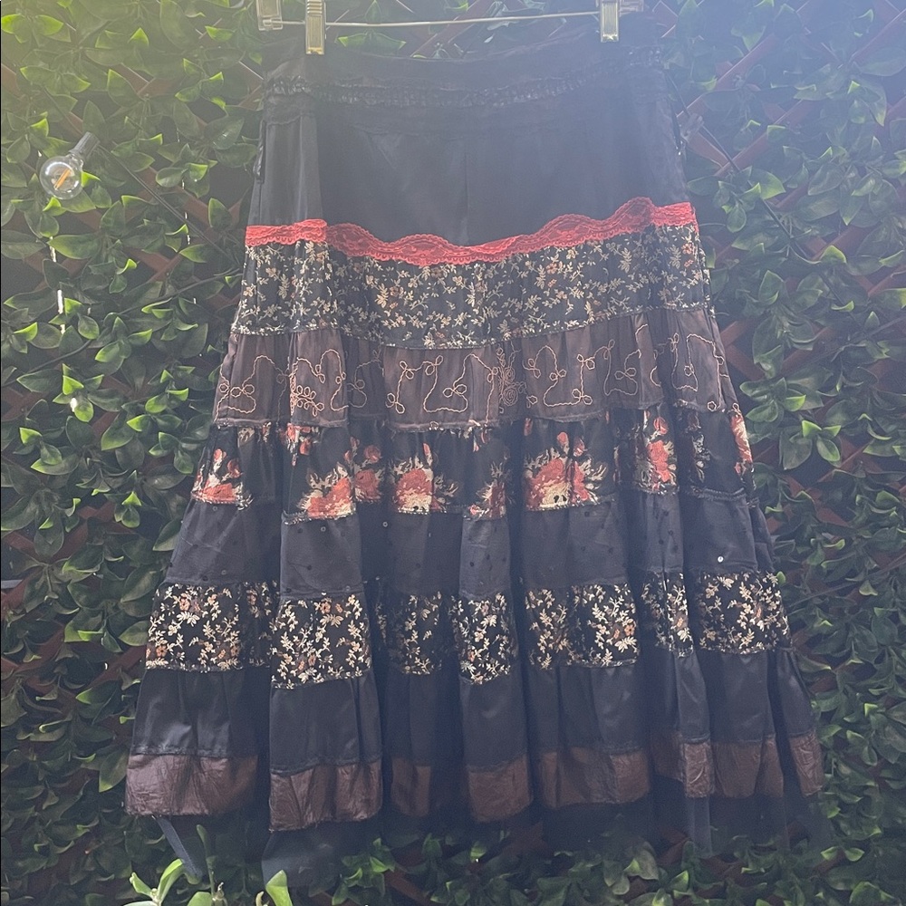 Bohemian Black and Red Tiered Skirt